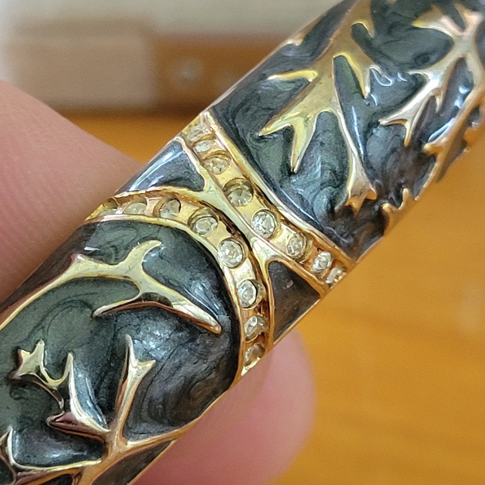 Vintage Gold Tone Coral Branch Overlay Hinged Clamper Bracelet 39g